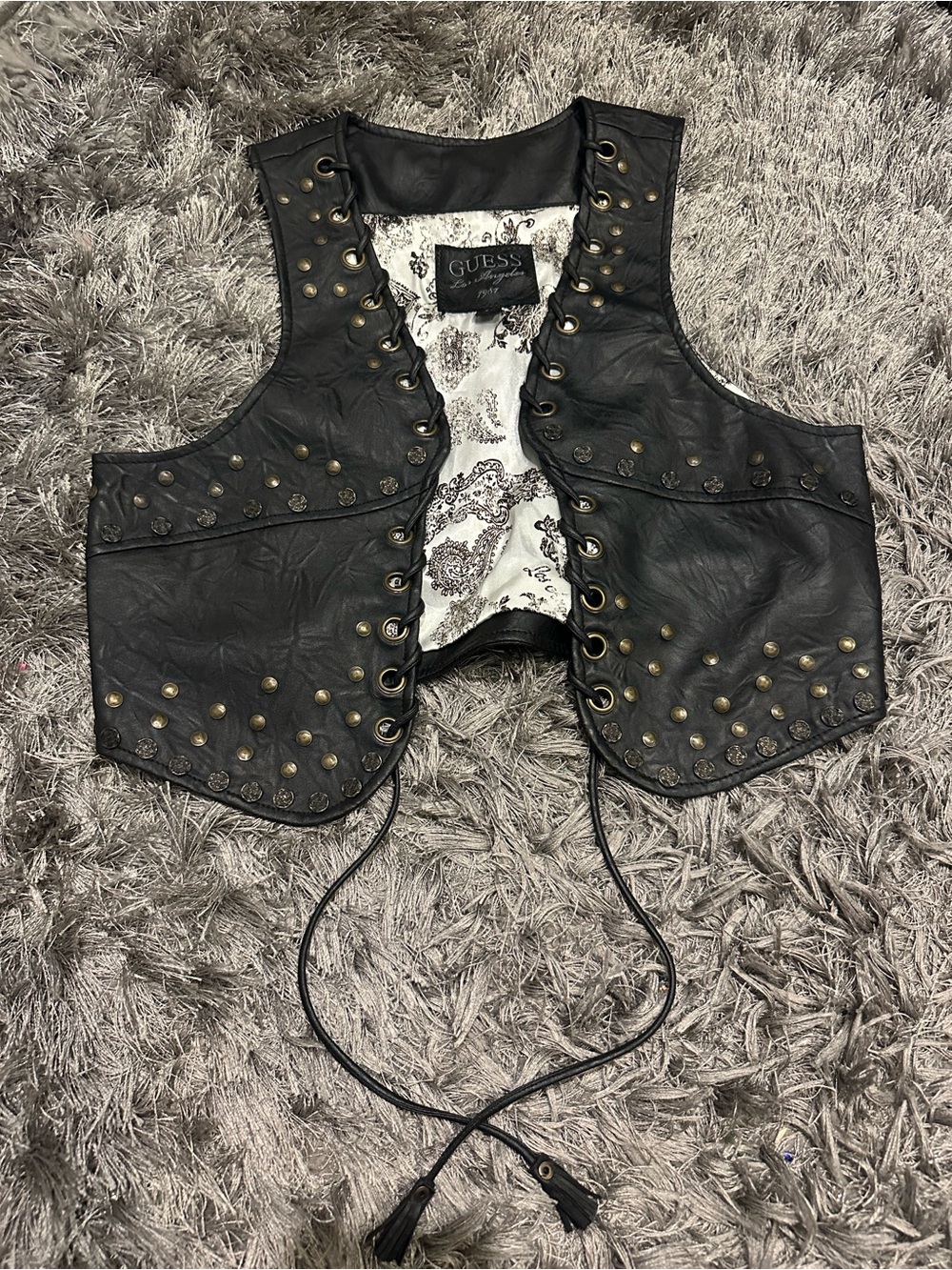 Vintage GUESS Black Leather Studded Lace-Up Vest